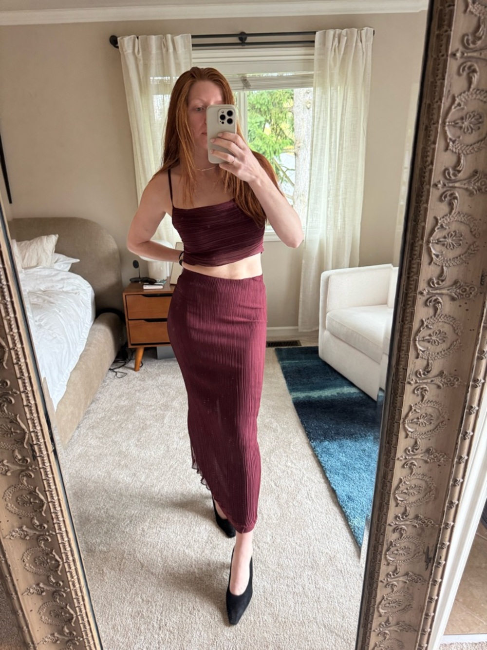 Topshop Wine Set- Midi Skirt and crop top
